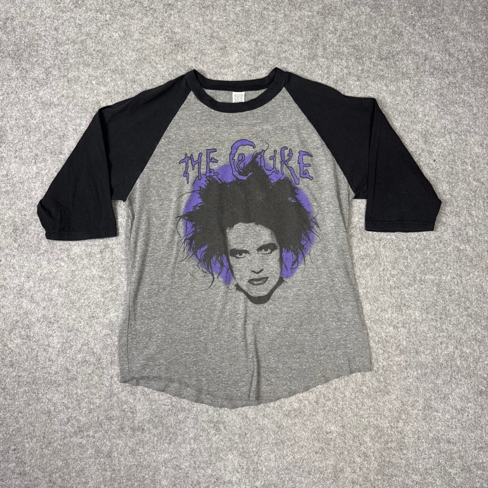 The Cure US Tour 2023 Robert Smith Raglan Baseball Tee Mens Medium Gray Black